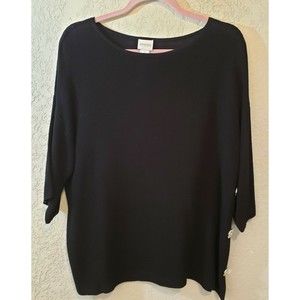 Chicos Boatneck Ribbed Pullover Sweater Size 1 or Medium 8 Black Boxy